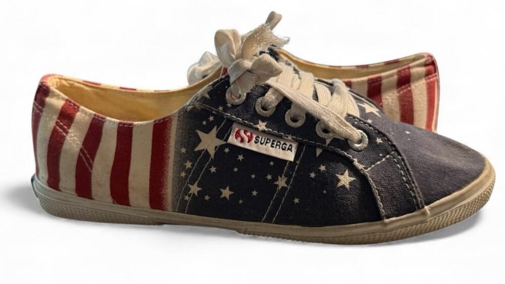 Superga Stars & Stripes Canvas Sneakers, Patriotic Flag Print Shoes, Women's 6